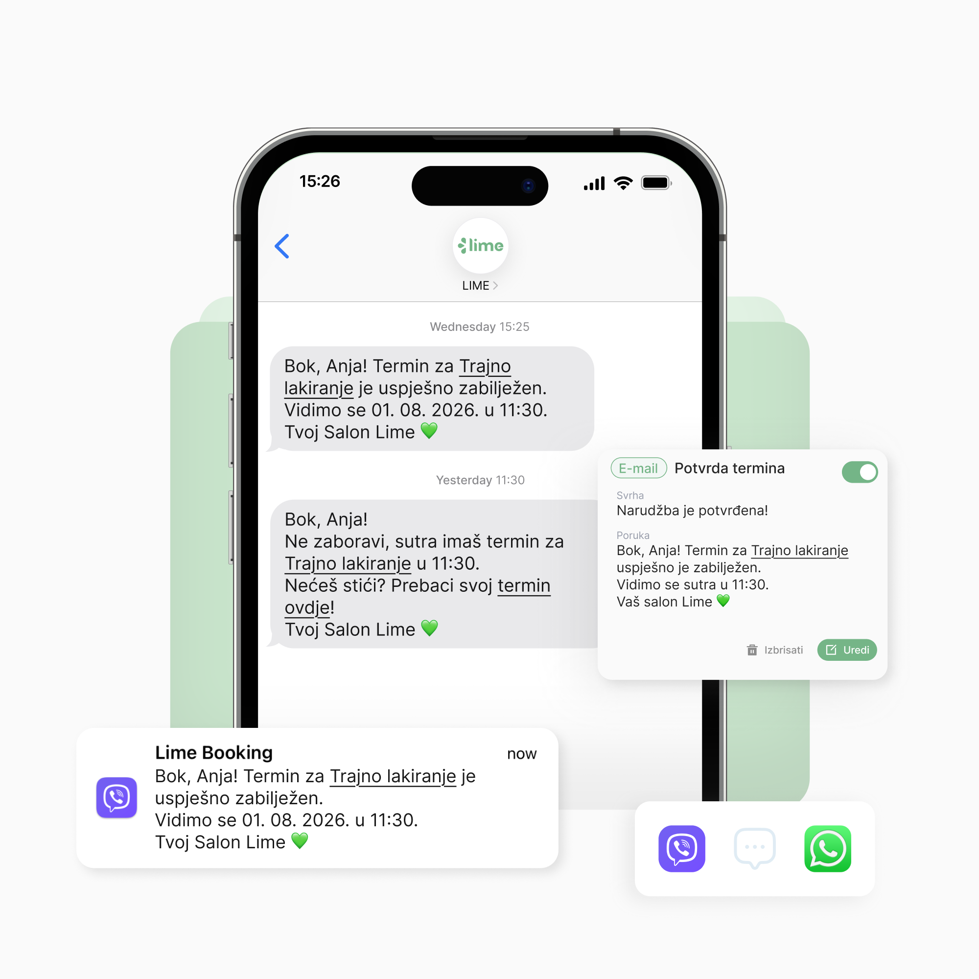 Automatske obavijesti za kozmetički salon - Lime Booking Hrvatska